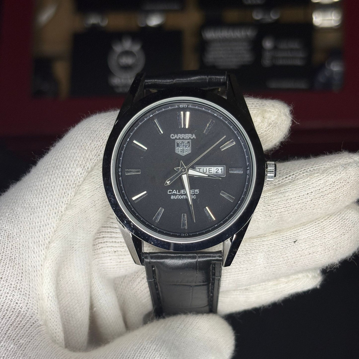 TAG HEUER - CARRERA CALIBRE 5 WATCH - LEATHER STRAP
