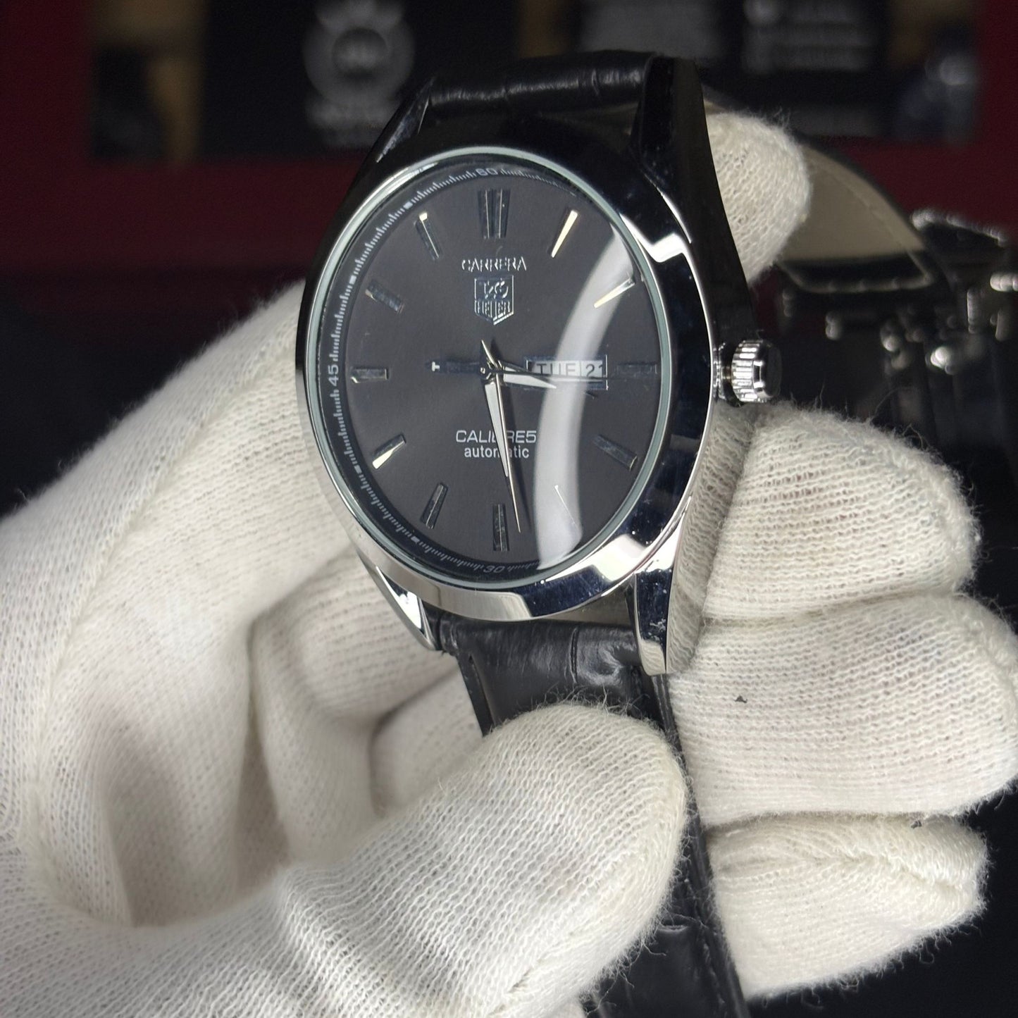 TAG HEUER - CARRERA CALIBRE 5 WATCH - LEATHER STRAP